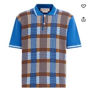 Marni Blue and Brown Patterned Polo Shirt